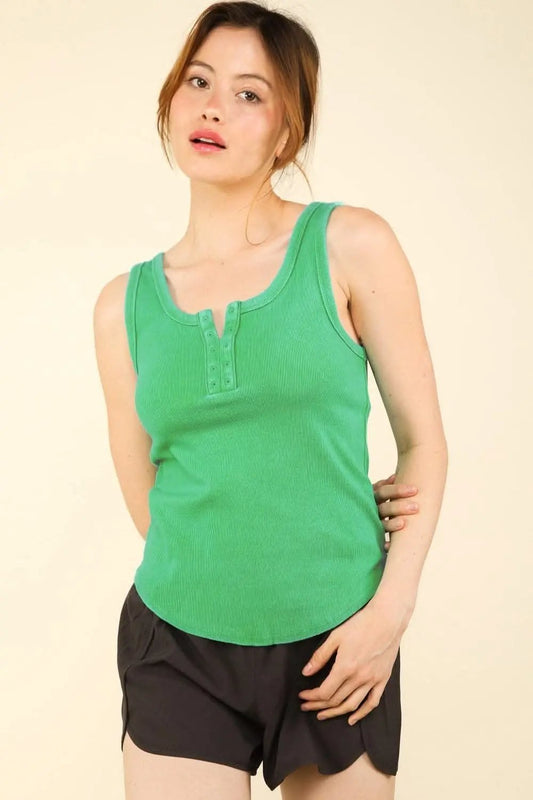 VERY J Washed Ribbed Tank with Placket Detail - Love Salve