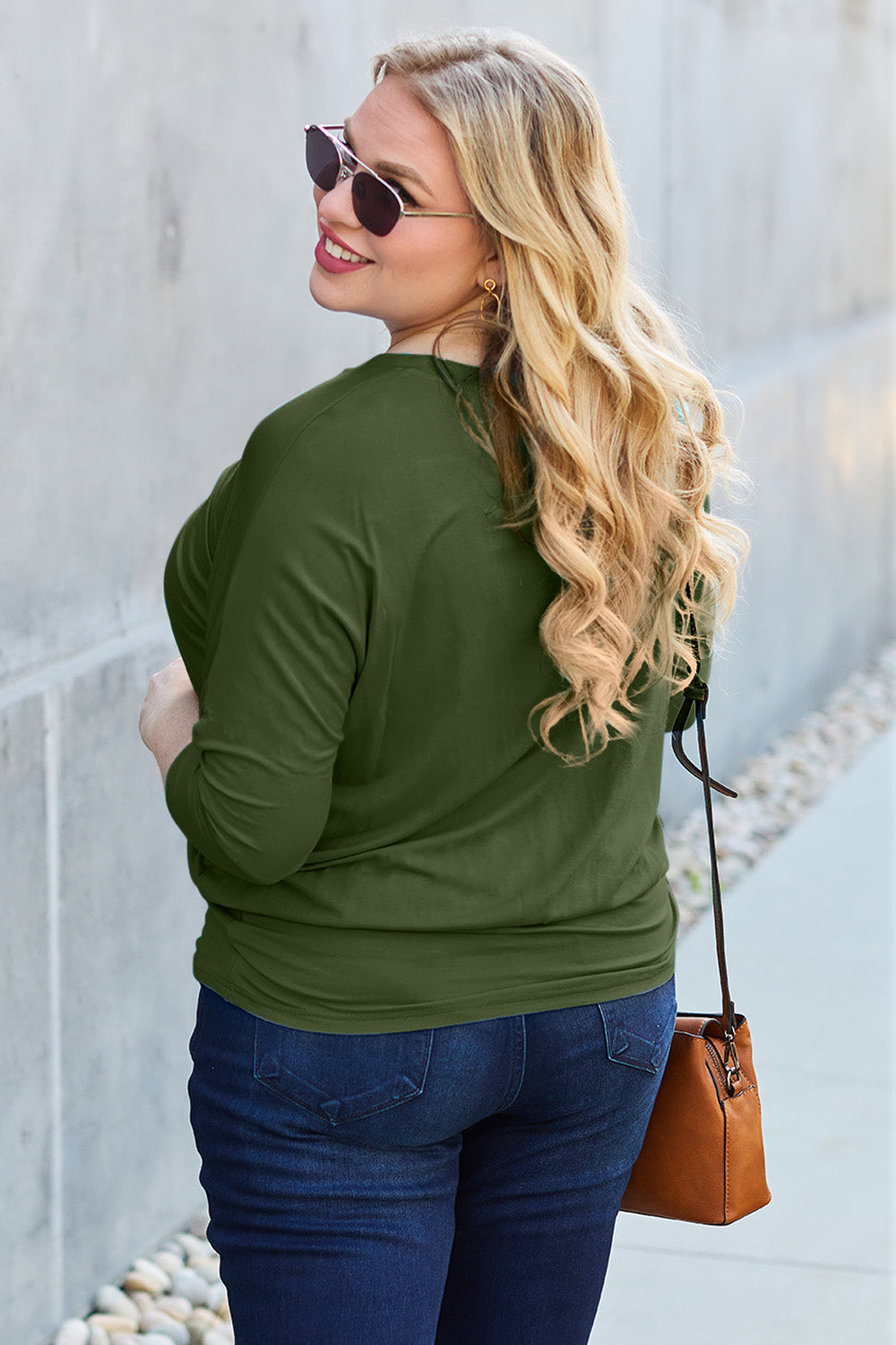 ShopBasicbae Basic Bae Full Size Round Neck Batwing Sleeve Top - Premium Quality Tops | Fast Shipping & Returns