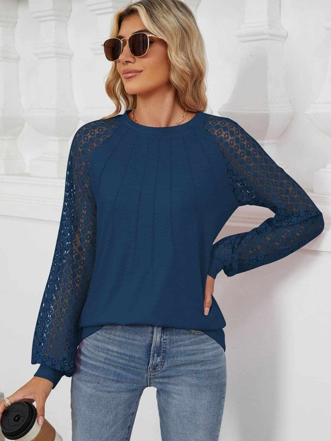 Lace long sleeve top in black - Love Salve