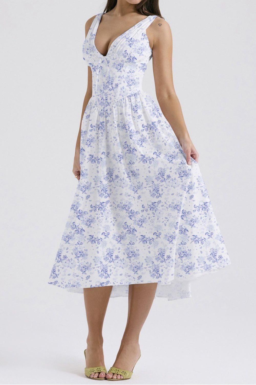 Garden Muse V-Neck Midi Dress with Pockets