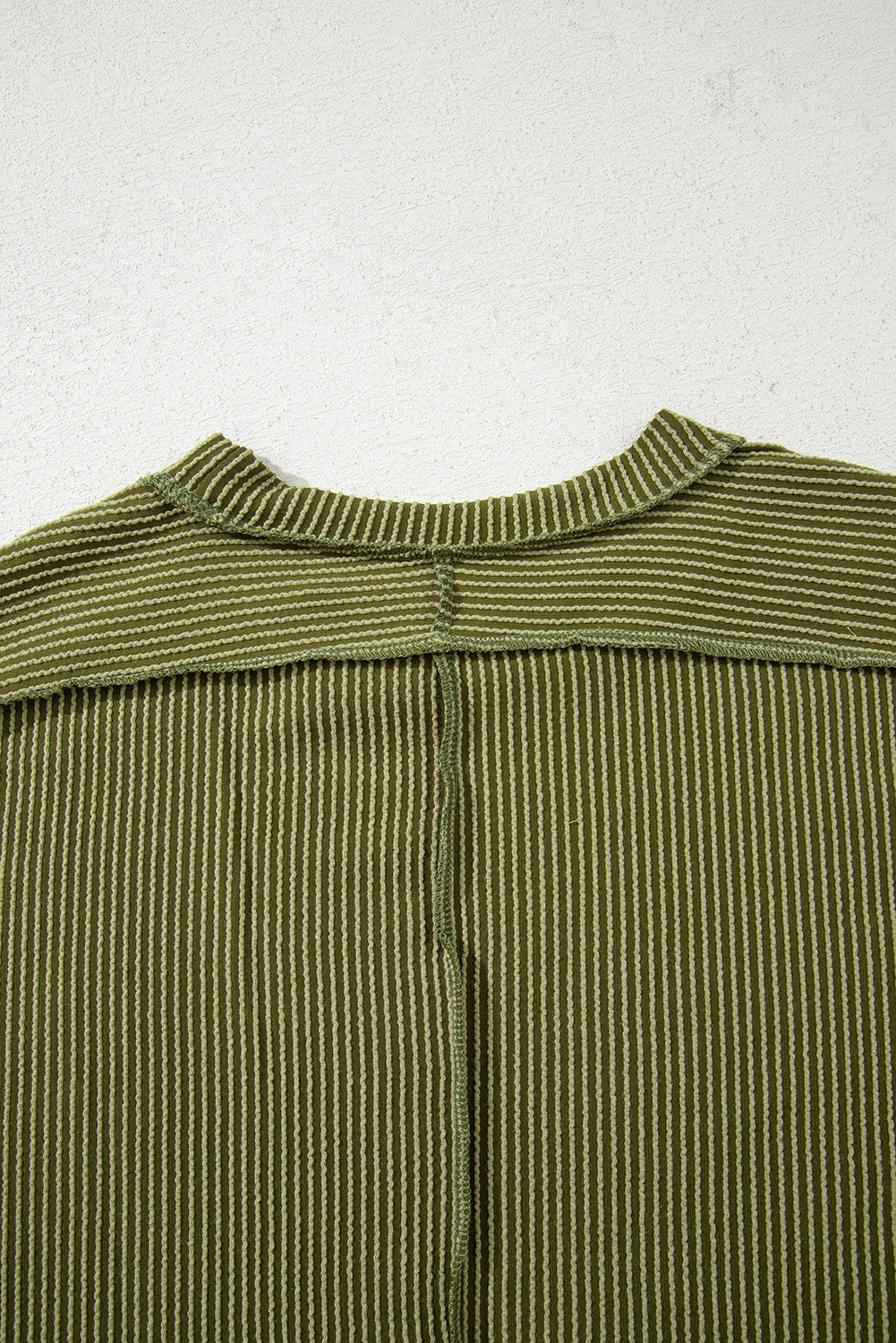 Jungle Green Textured Knit T Shirt with Exposed Stitching