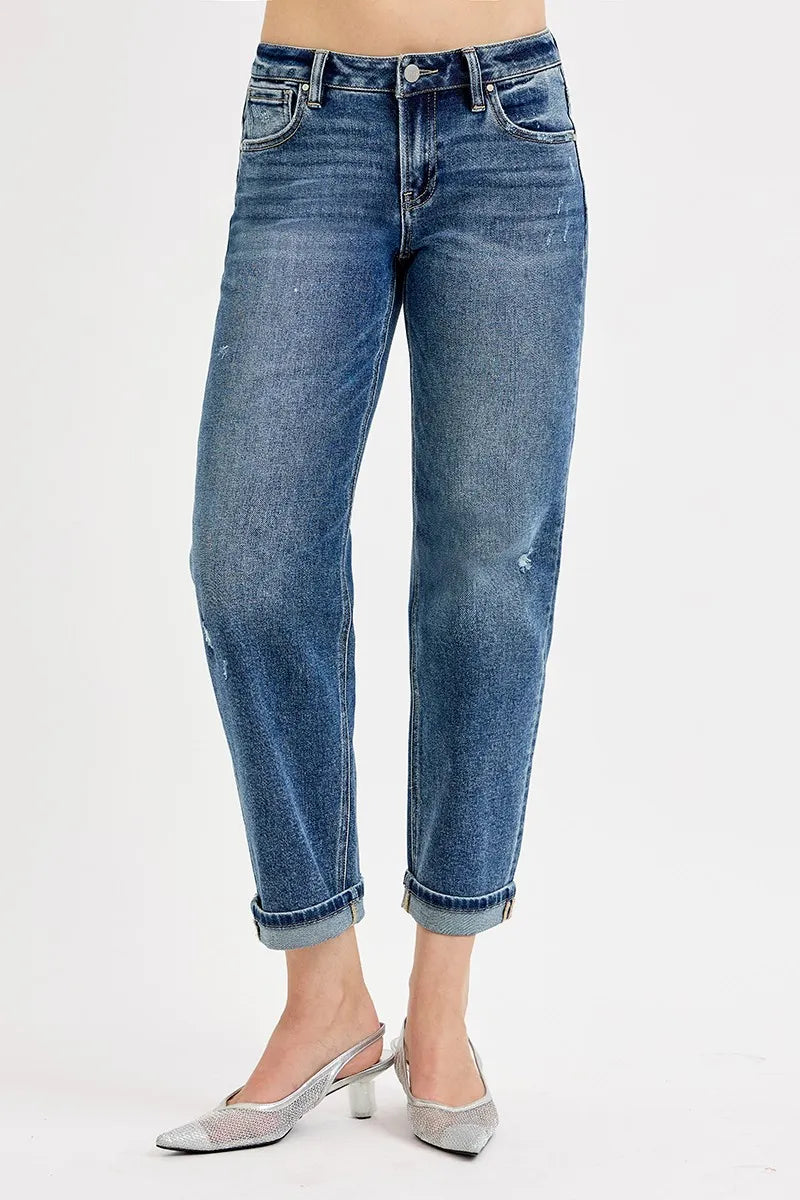 Risen Full Size Low Rise Crop Boyfriend Jeans Plus Size Vintage Medium Blue Wash - Love Salve