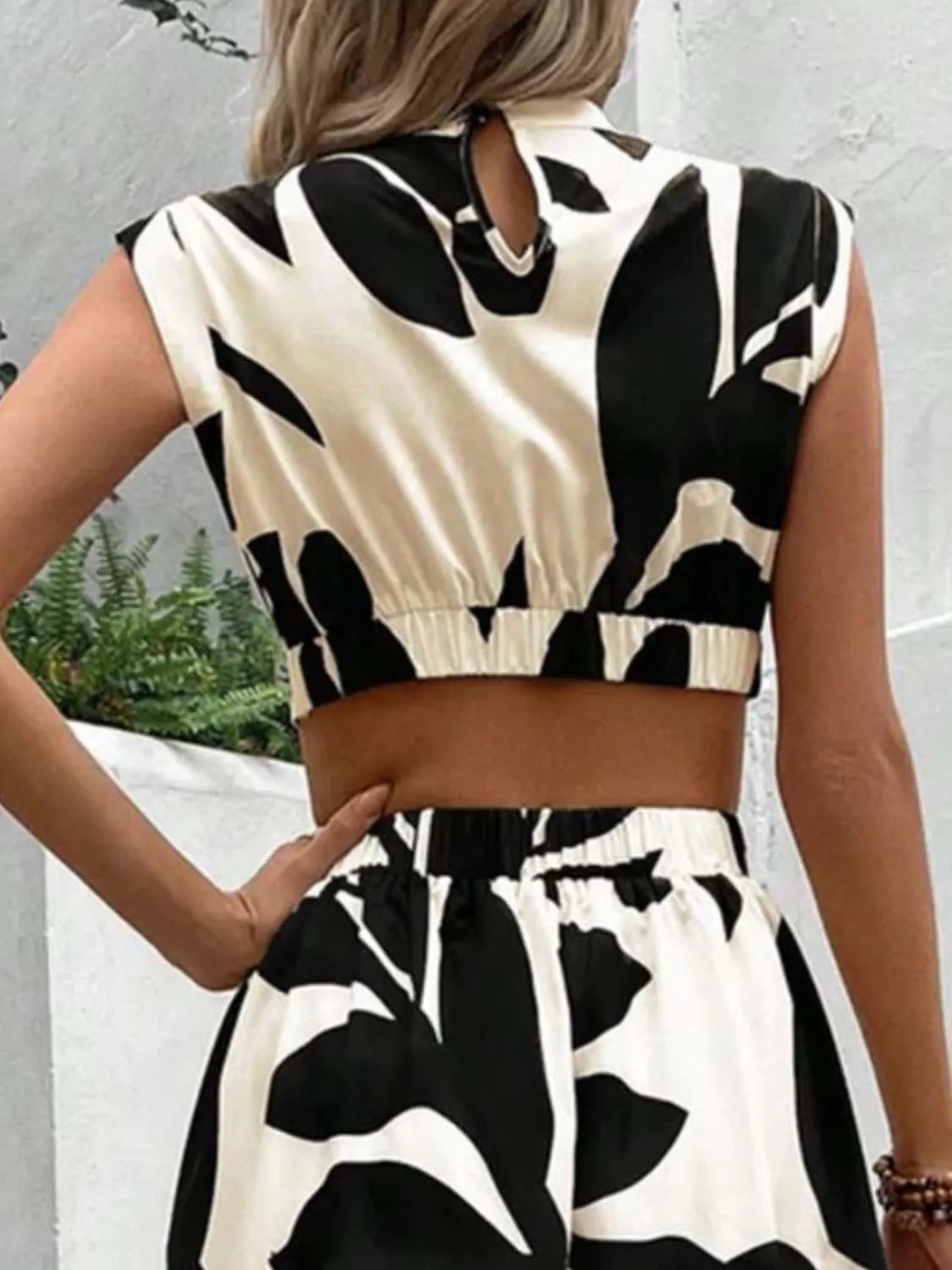 Tropical Cutout Cap Sleeve Midi Dress