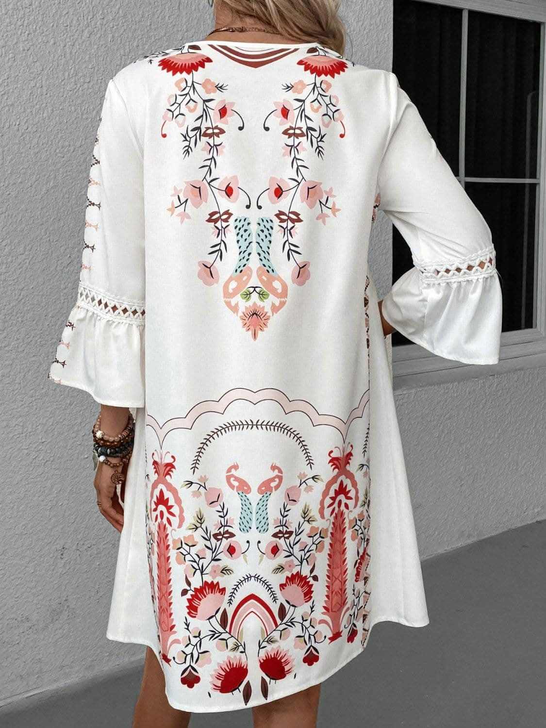 Lace Printed Three-Quarter Dress with Sheer Elegance - Love Salve