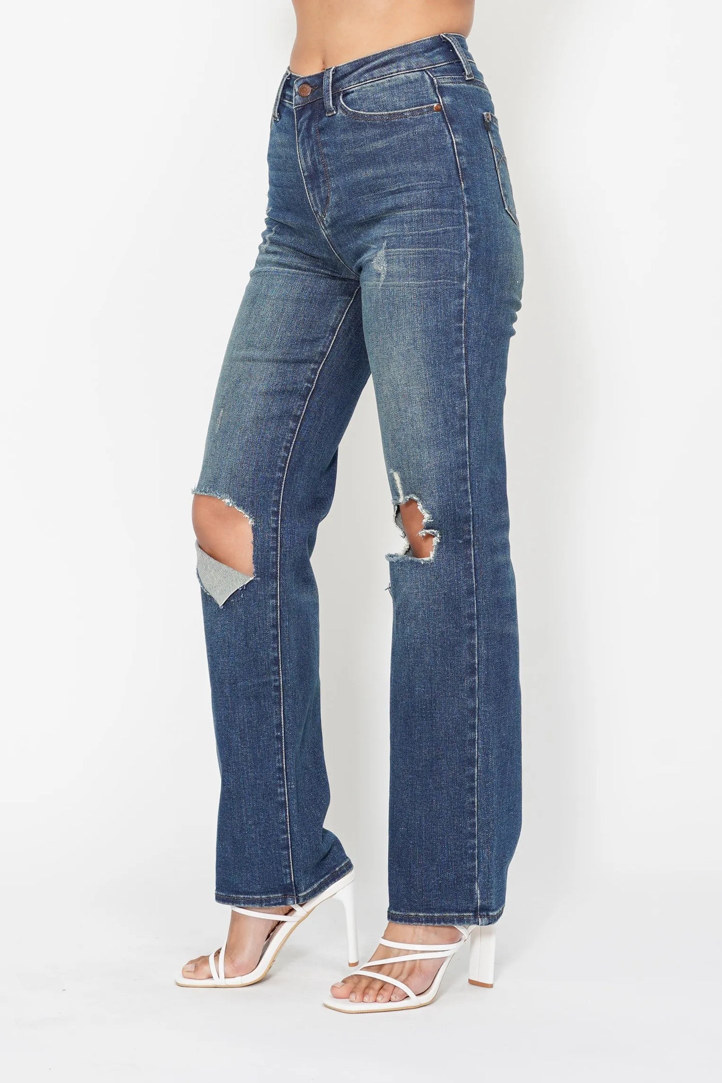 Judy Blue Plus Size High Waisted Ripped Knee Dad Jeans - Love Salve