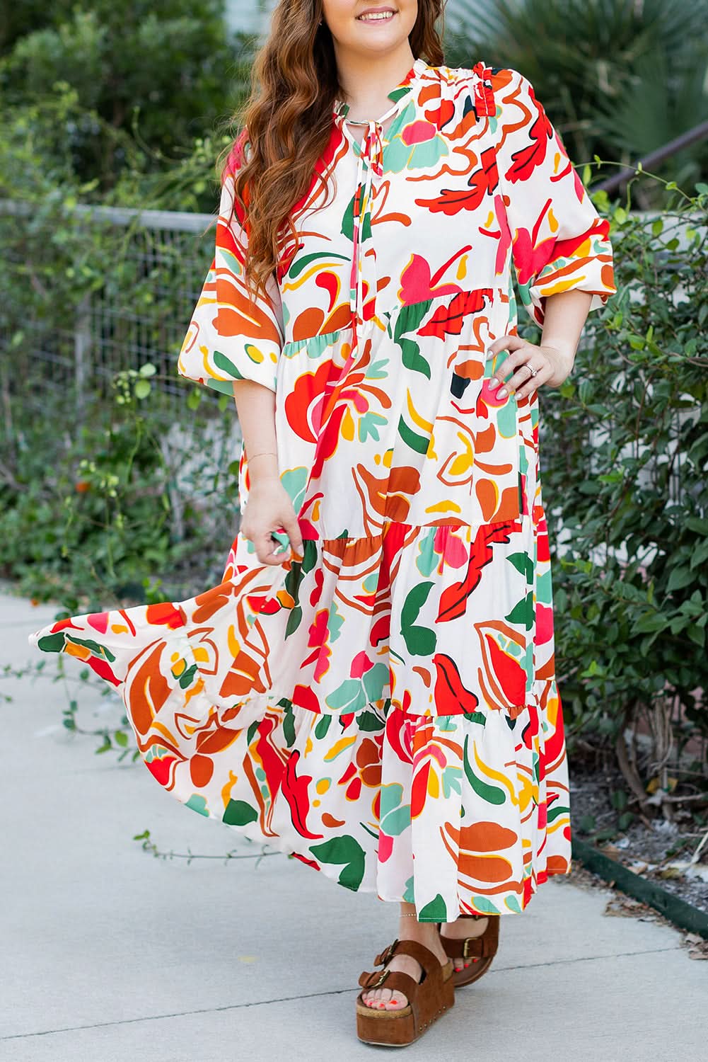 Plus size orange floral dress - Love Salve
