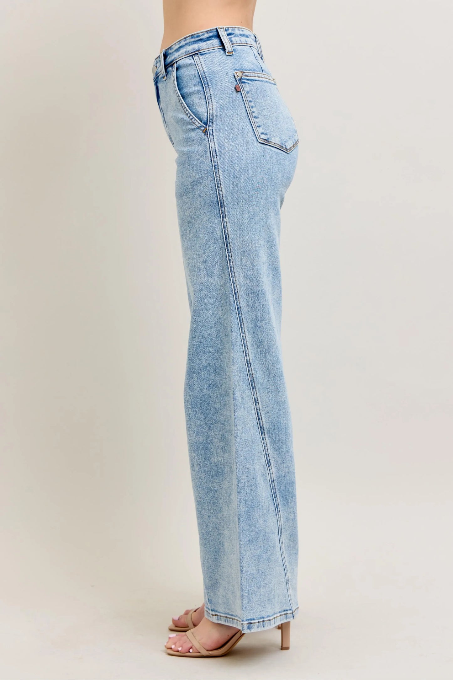 Judy Blue Plus Size High Waist Wide Leg Jeans with Skewed Inseam - Love Salve