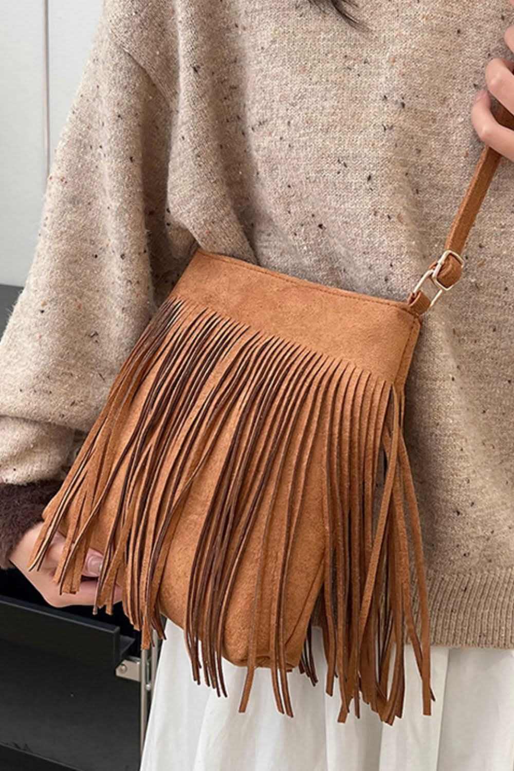 Suede fringe crossbody bag - small - Love Salve