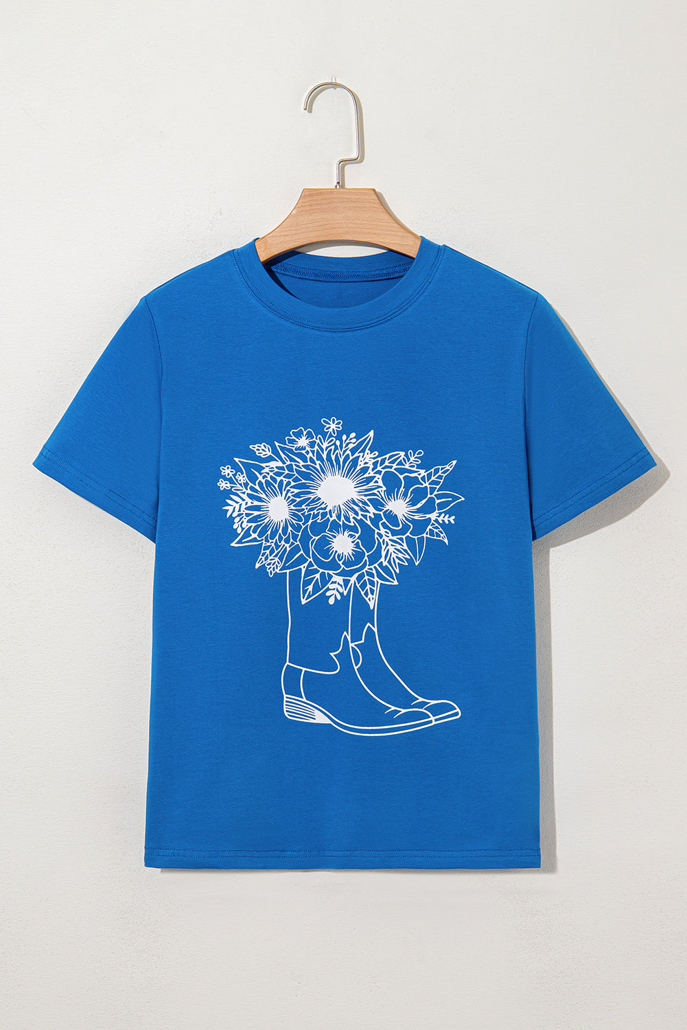 Blue Sunflower Boots Graphic Western Fashion T Shirt for Women