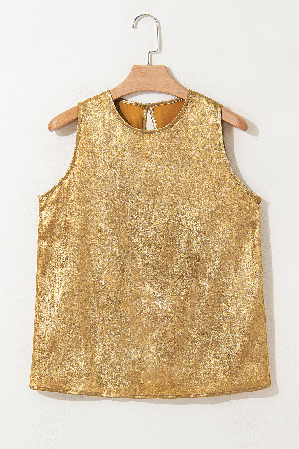 Gold Metal Textured Round Neck Casual Tank Top for Women