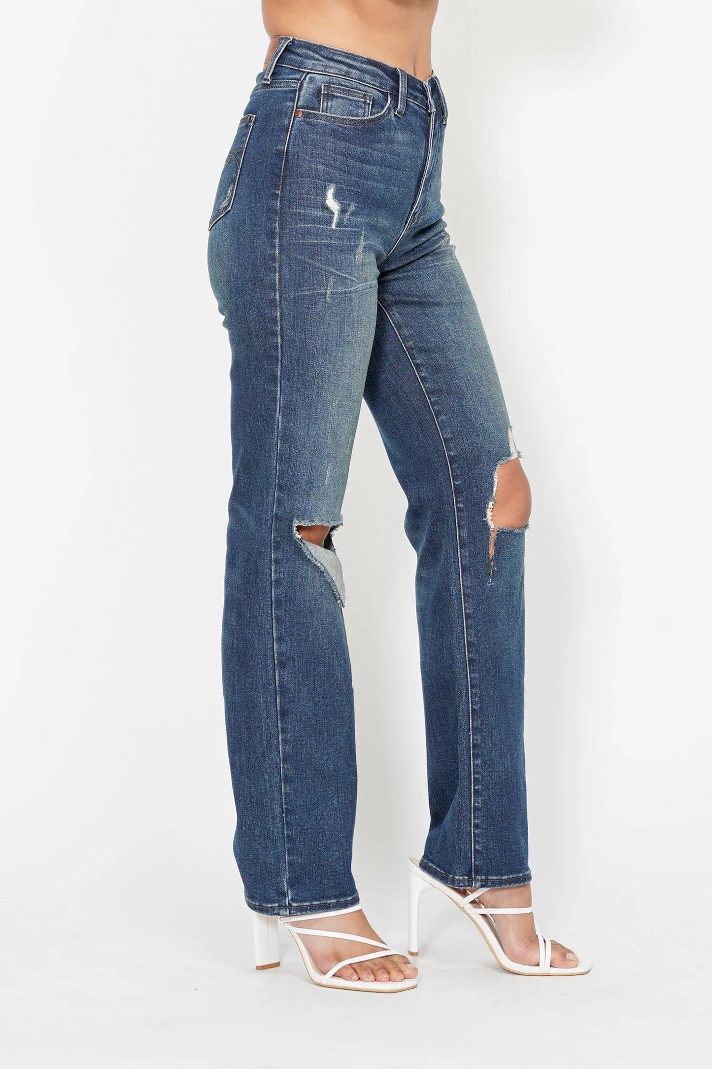 Judy Blue Plus Size High Waisted Ripped Knee Dad Jeans - Love Salve