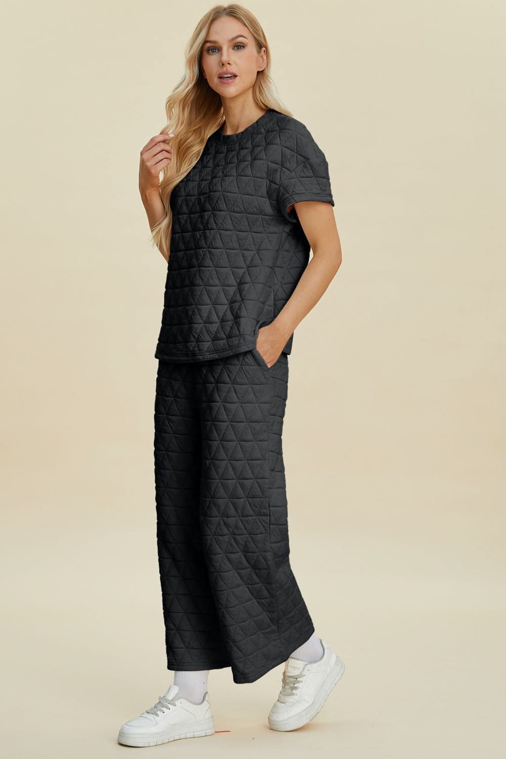 Double Take Texture Top & Pants Set - Love Salve