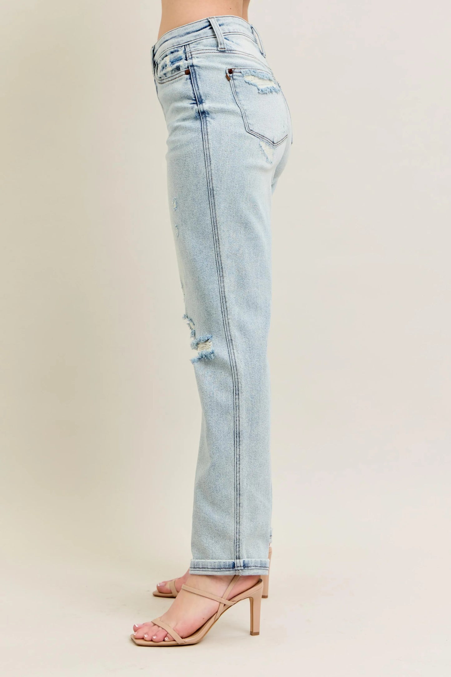 Judy Blue Plus Size Full Size Mr Repair Stitch Detail Destroyed Boyfriend Jeans - Love Salve