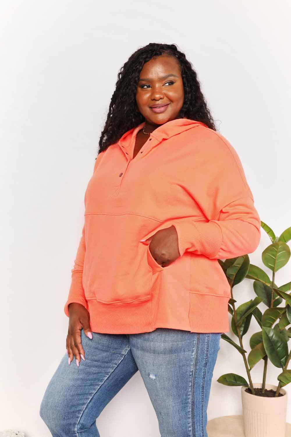 Chic quarter-snap hoodie for women - Love Salve
