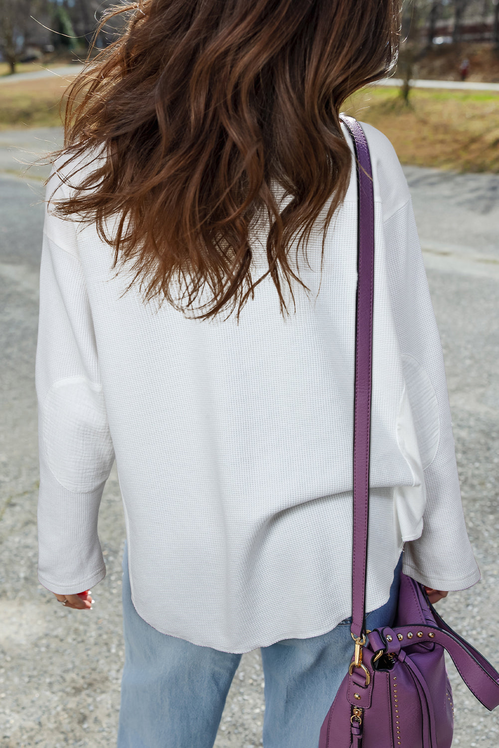 White Waffle Ribbed Patchwork Dolman Sleeve Oversize Top