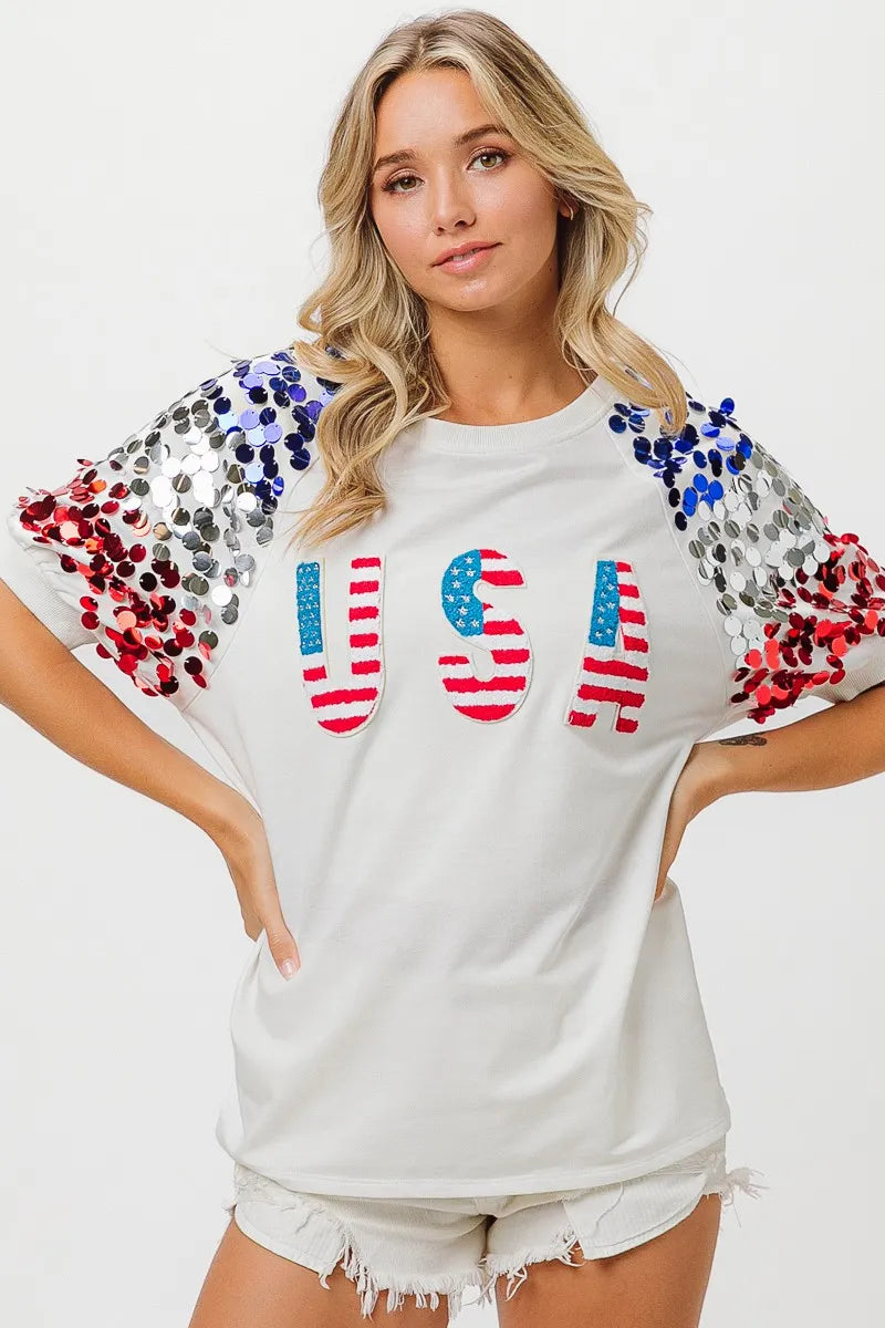 BiBi American Flag Theme Sequin Top - Love Salve