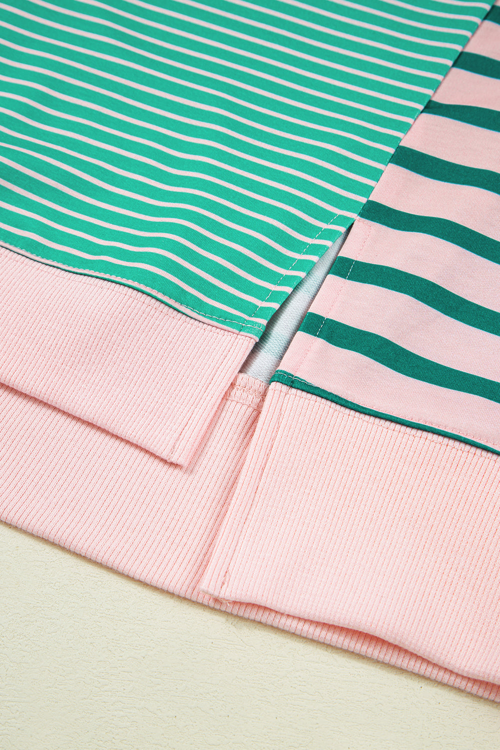 Green Stripe Color Block Exposed Seam Plus Size Sweatshirt