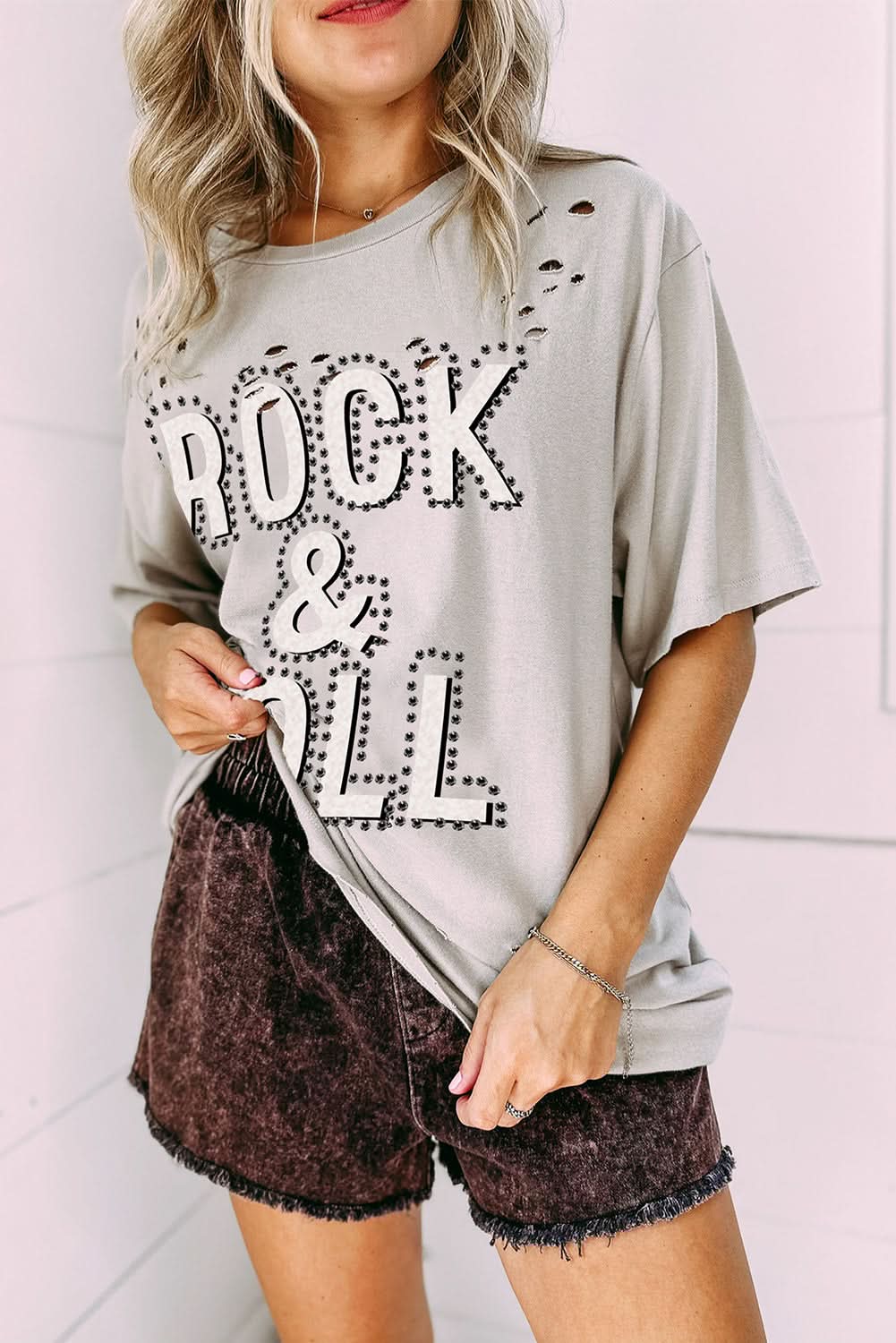 Gray Rock & Roll Graphic Distressed Vintage Tee - Love Salve