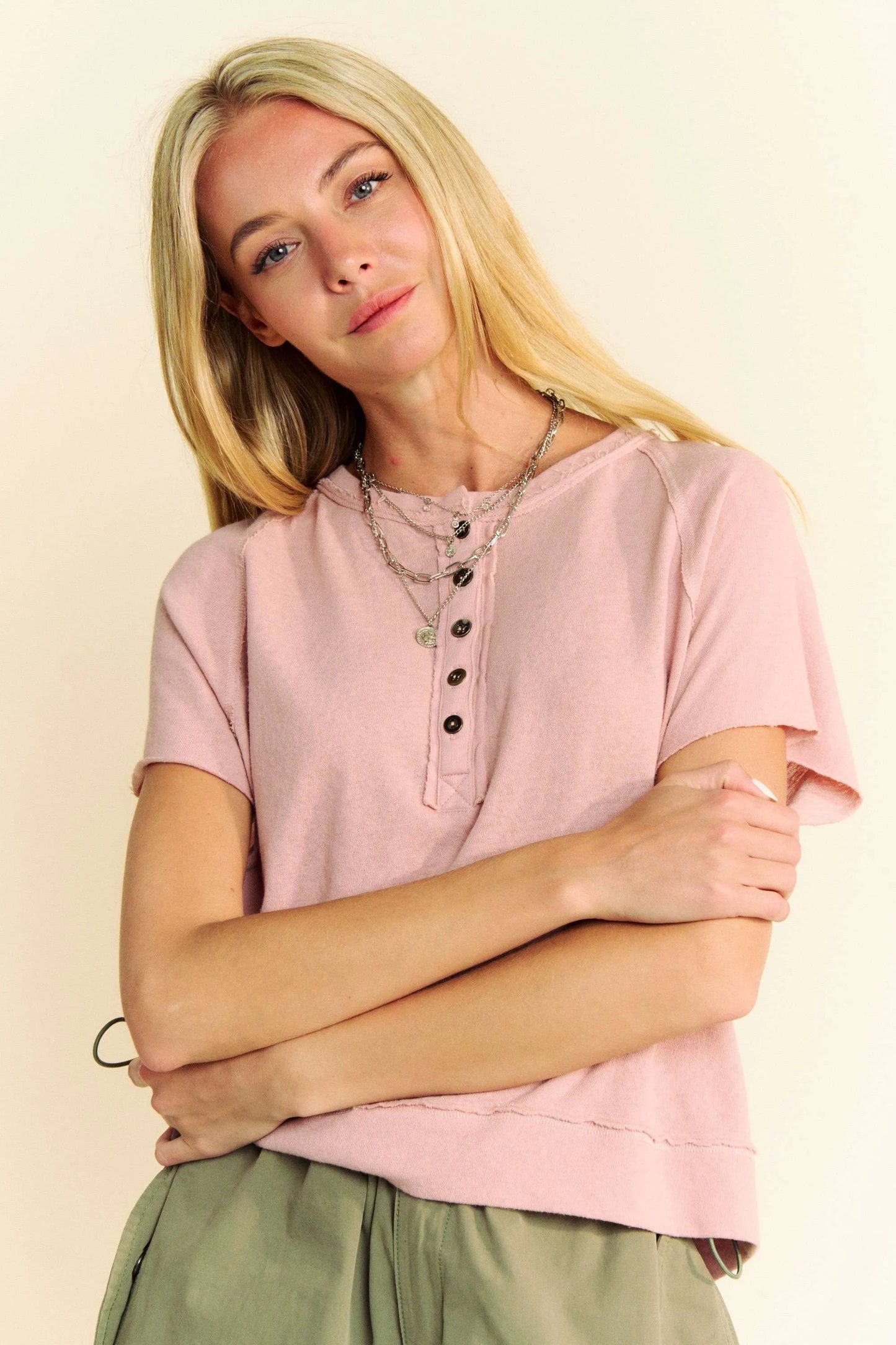 Davi & Dani Breezy Knit Fabric Short Sleeve T-shirt Top - Love Salve