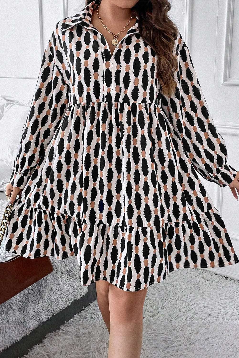 Apricot Plus Size V-Neck Mini Dress - Love Salve