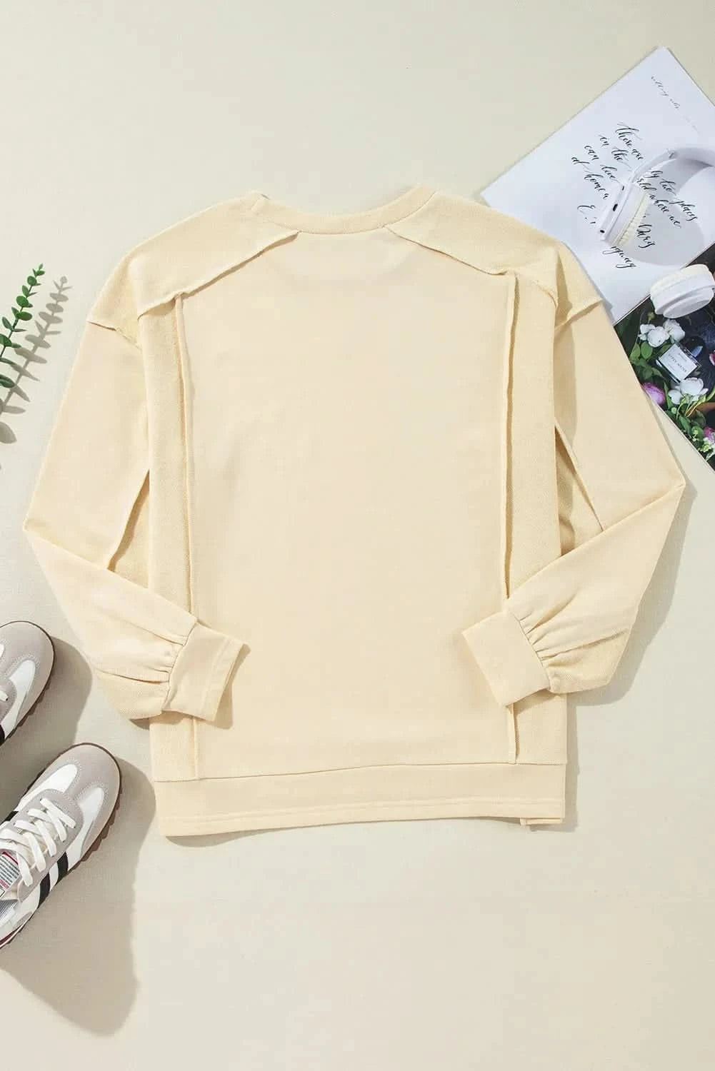 Exposed Seam Round Neck Long Sleeve Sweatshirt - Love Salve