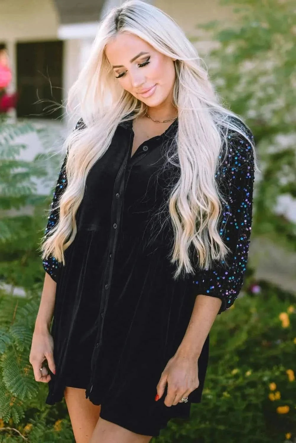 Sequin oversized collared shirt - Love Salve