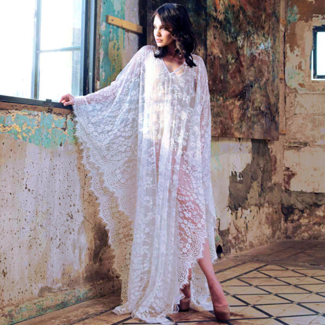 Eyelash Lace Super Loose Robe Bikini Cover