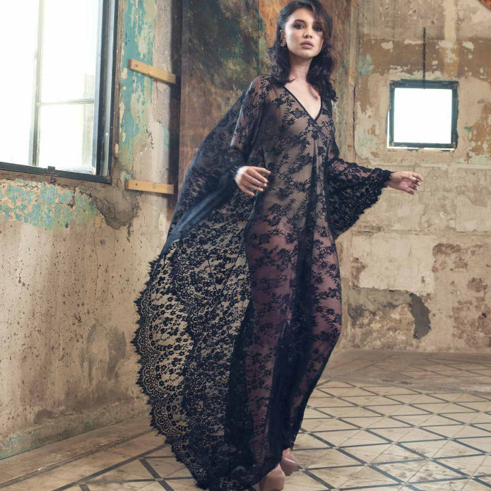 Eyelash Lace Super Loose Robe Bikini Cover
