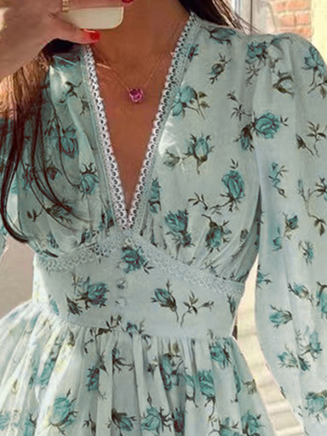 Whimsical Bloom V-Neck Lace Mini Dress