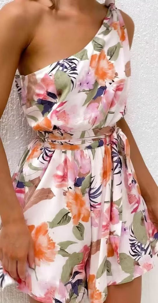 Spring Summer Women Floral Print round Neck Backless Tiered Dress Bella Mia