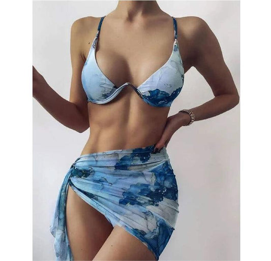 Swimsuit Marbling Printed Bikini Sexy Bikini Women Underwire Split Veils Swimsuit Bella Mia