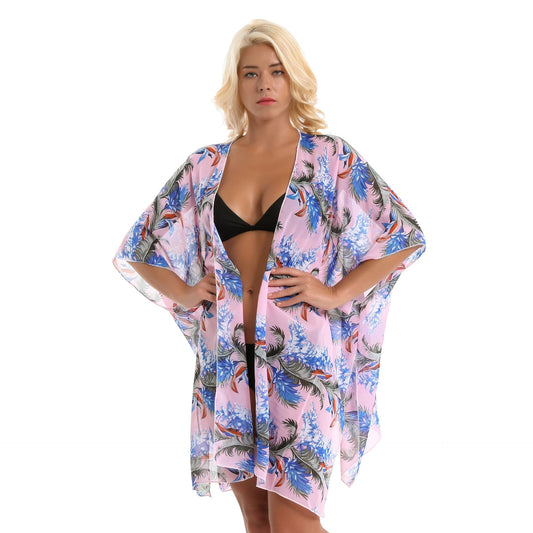 Spring Summer Vacation Travel Beach Coconut Leaves Printed Refreshing Chiffon Lightweight Portable Beach Cover Up Bella Mia