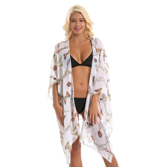 Spring Summer Butterfly Bag Chain Trend Mix Match Printing Chiffon Sun Protection Cardigan Coat Swimsuit Blouse Bella Mia