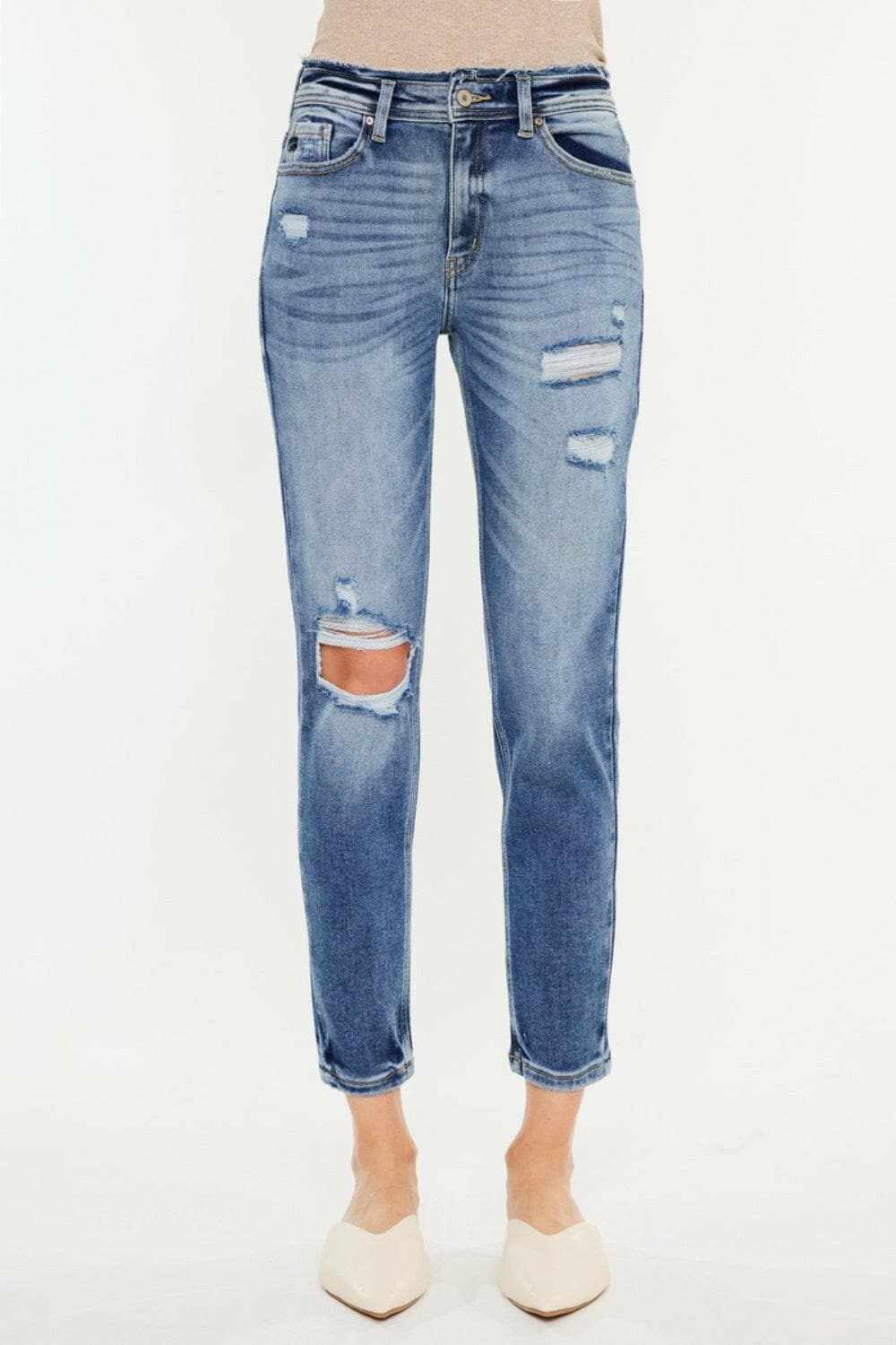 Kancan high rise mom jeans, distressed - Love Salve