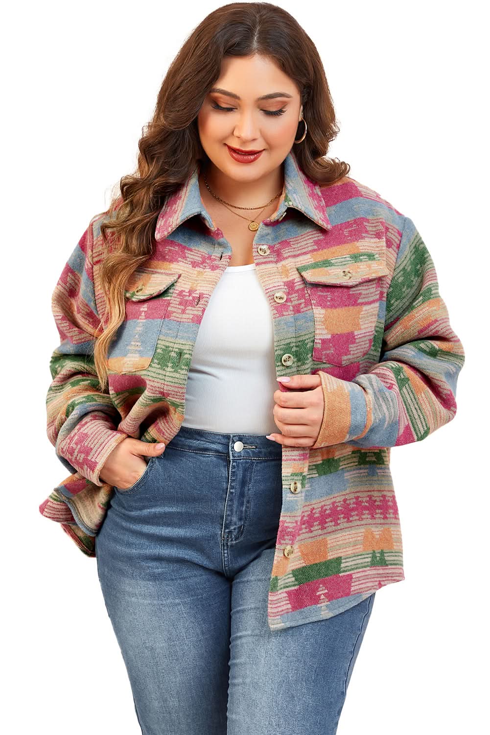 Plus size pink aztec shacket - Love Salve