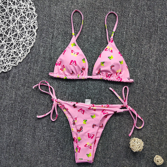 Color Blooming Printed Bikini Sexy Lace up Double Sided Fabric Women Swimsuit Bikini Bella Mia
