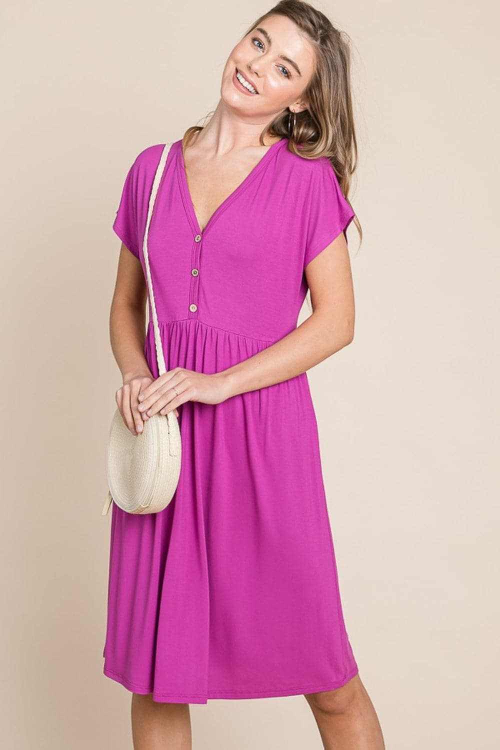 Elegant V-neck short sleeve dress - Love Salve