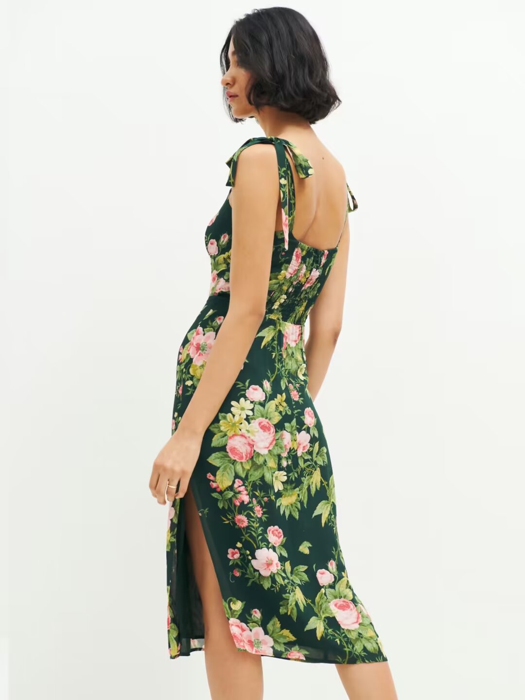 Side Slit Sexy Lace up Strap Dress Autumn Winter High Waist Slimming Broken Floral Decorations A line Dress