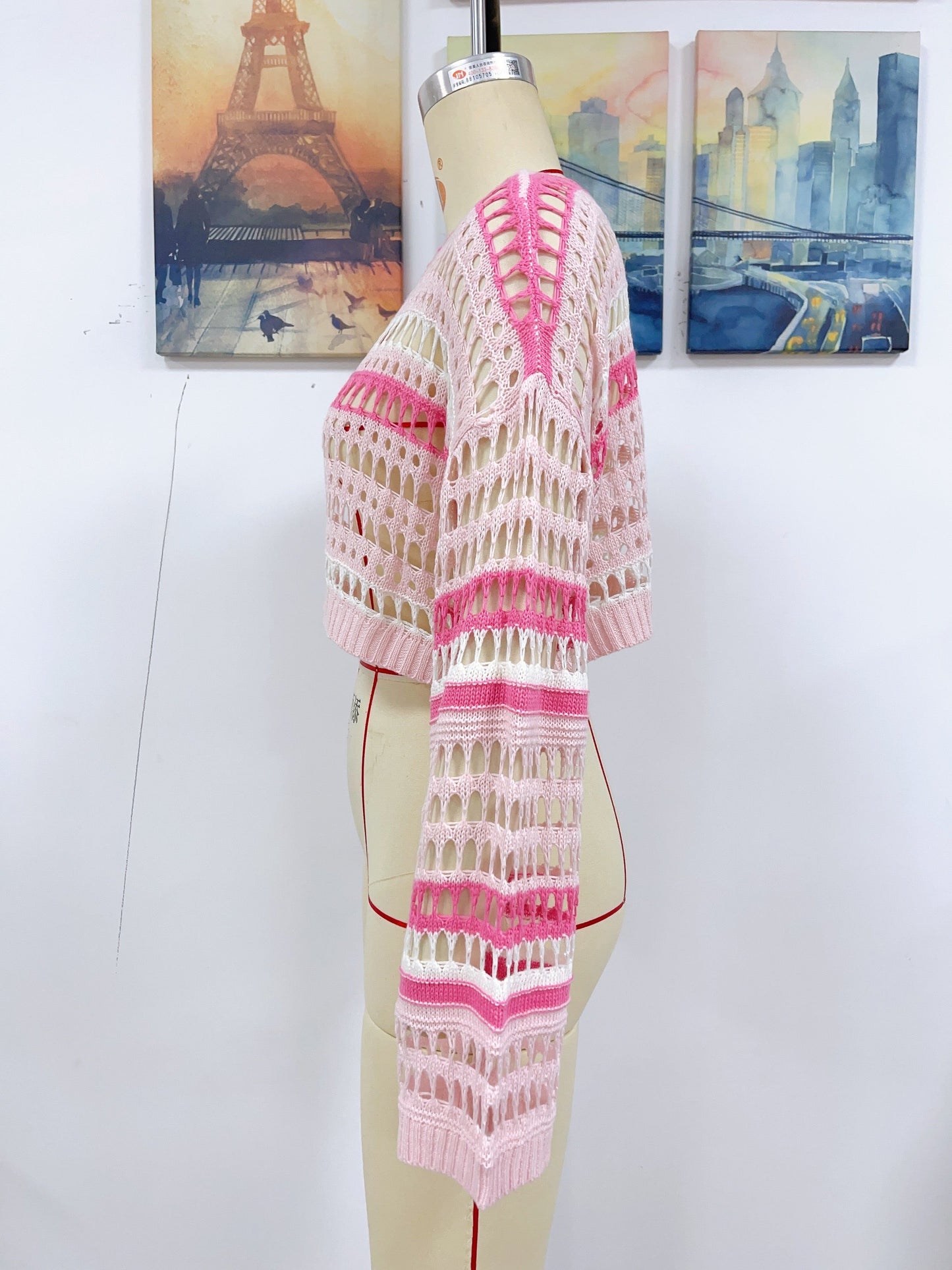 Spring Summer Women Hollow Out Cutout Striped Stitching Sexy Pullover Women Knitwear