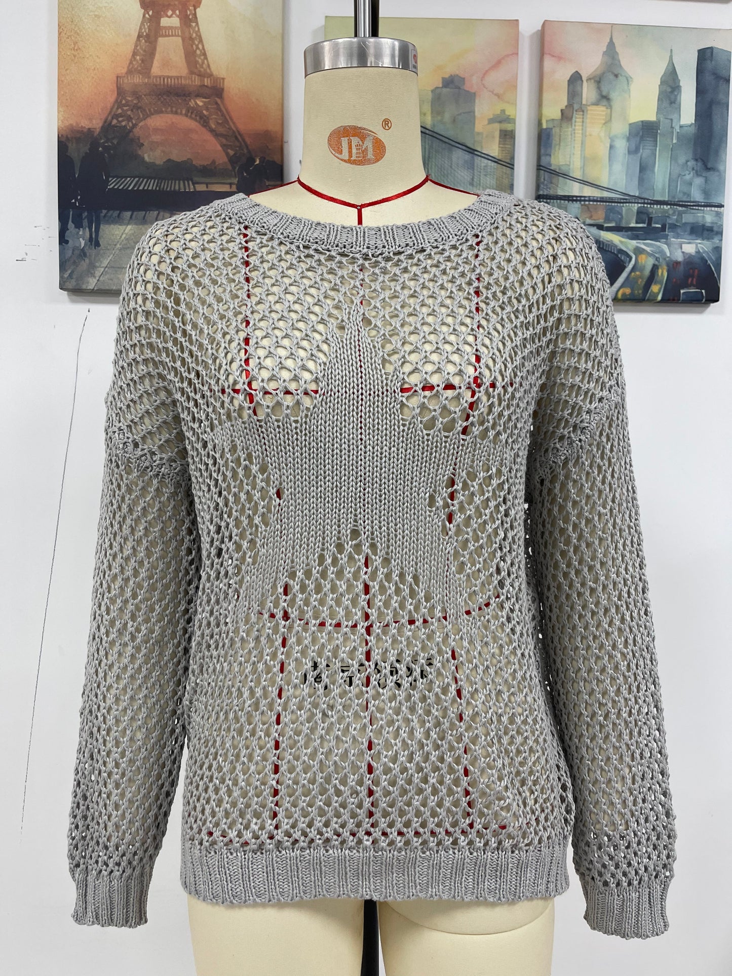 Summer Women Round Neck Five Pointed Star Sexy Cutout Pullover Women Knitwear