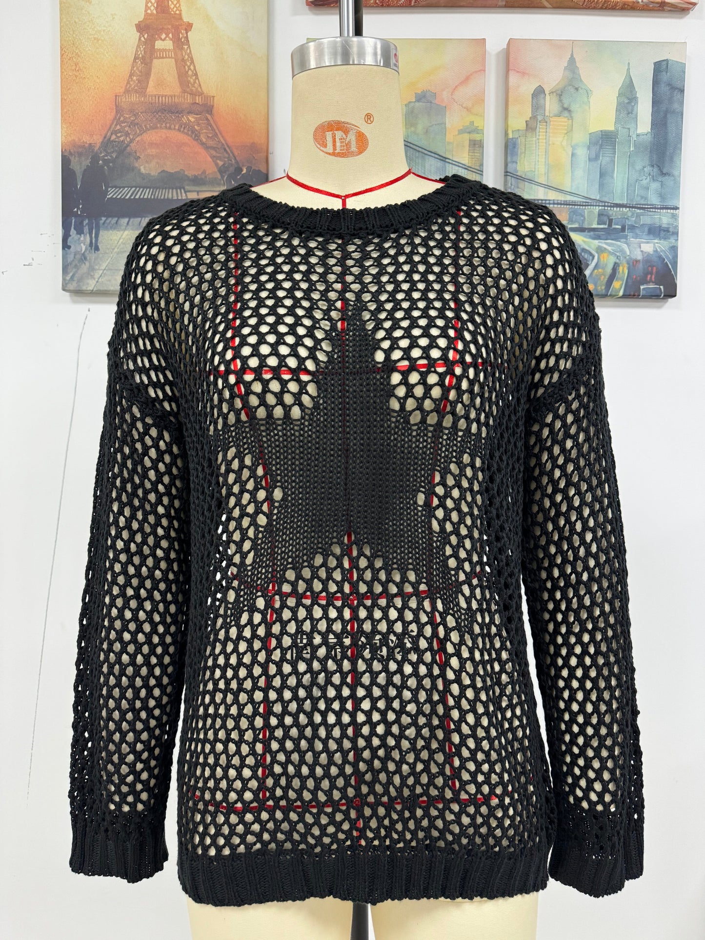 Summer Women Round Neck Five Pointed Star Sexy Cutout Pullover Women Knitwear