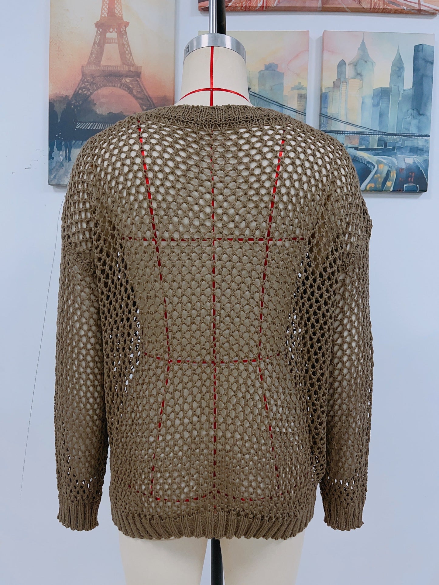 Summer Women Round Neck Five Pointed Star Sexy Cutout Pullover Women Knitwear