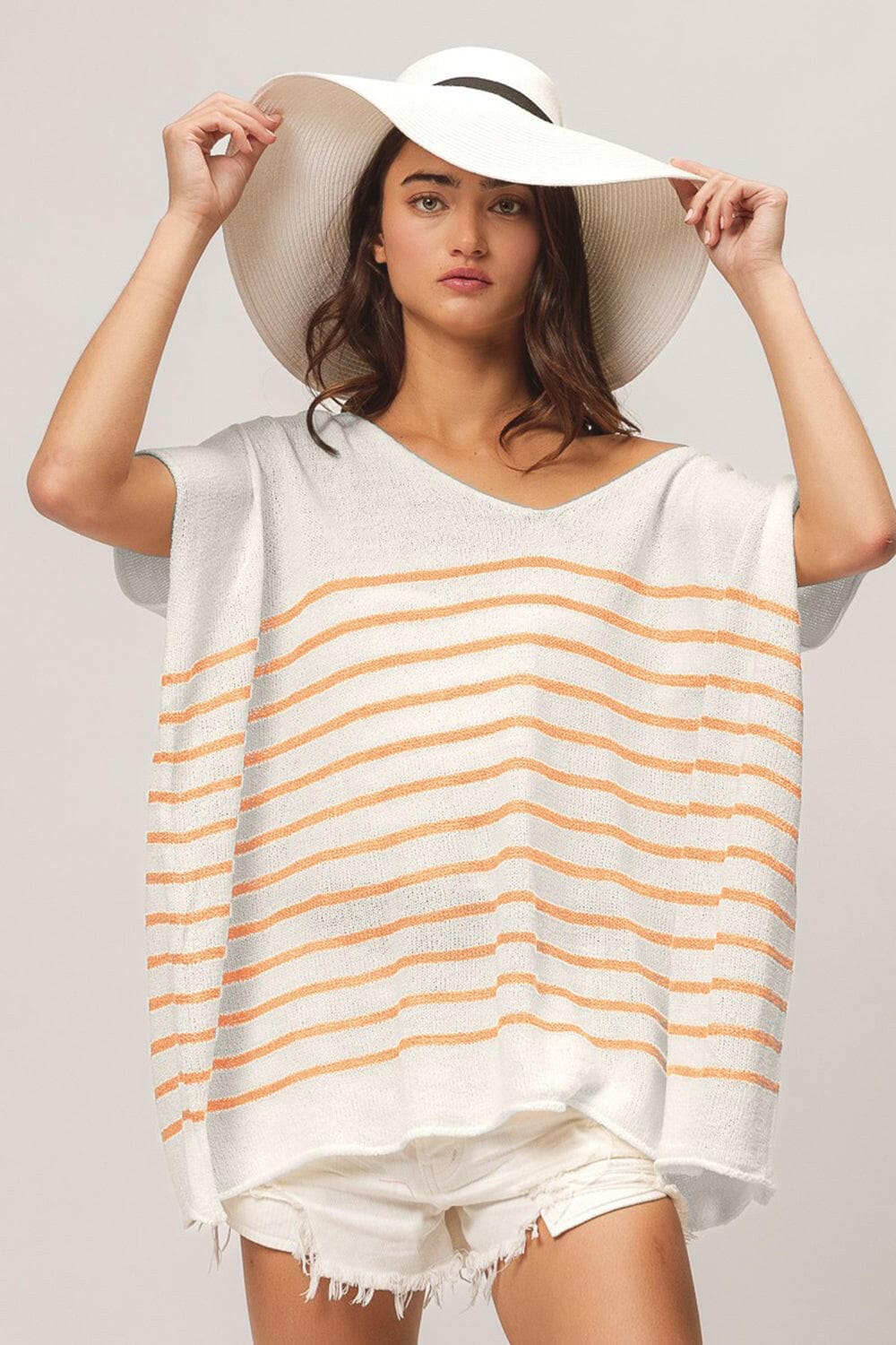 BiBi V Neck Striped Short Sleeve Top - Love Salve