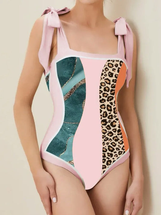 Swimwear Multi Color Printed Chiffon Dress One Piece Sunscreen Swimsuit Bella Mia