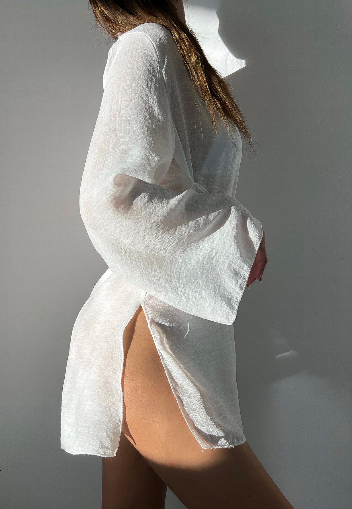 Spring Summer Beach Cover Up Comfortable Sun Protection Shirt V Neck Loose Tied Beach Overskirt Women Bella Mia