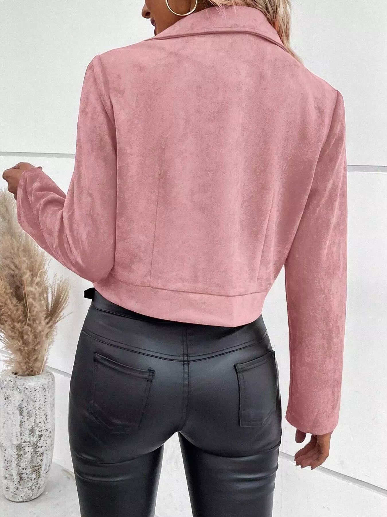 Suede Moto Jacket with Zip Detail