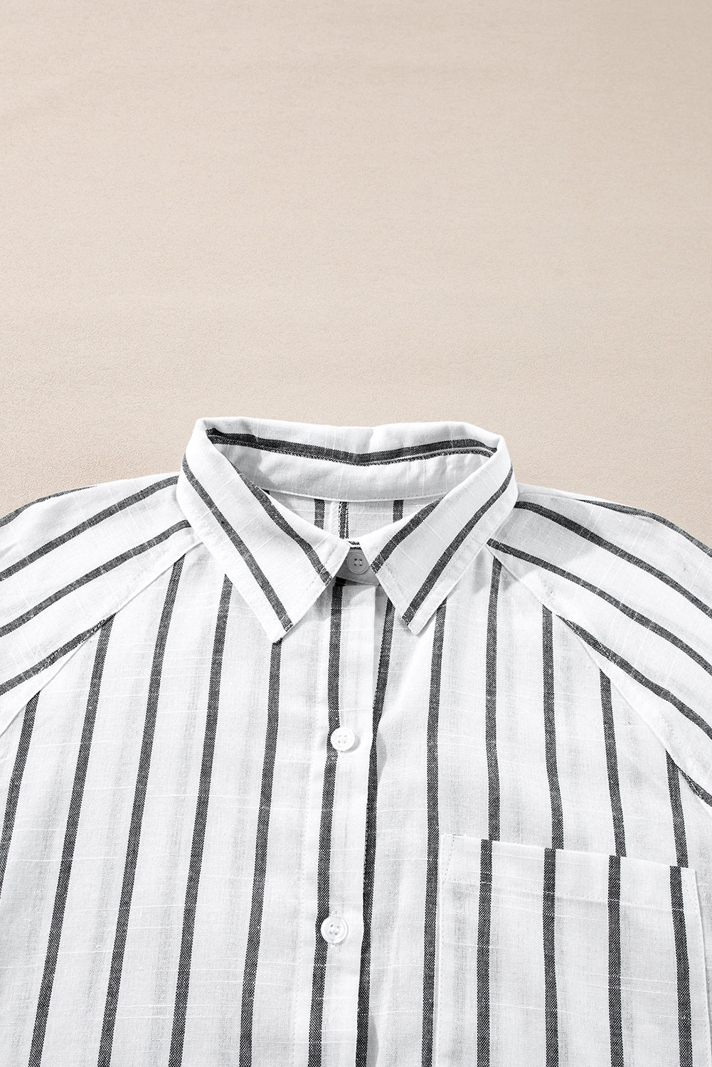 Black Stripe Chest Pocket Buttoned Oversized Shirt for Women
