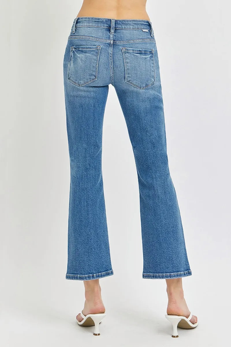 Risen Full Size Low Rise Crop Flare Jeans Plus Size - Love Salve