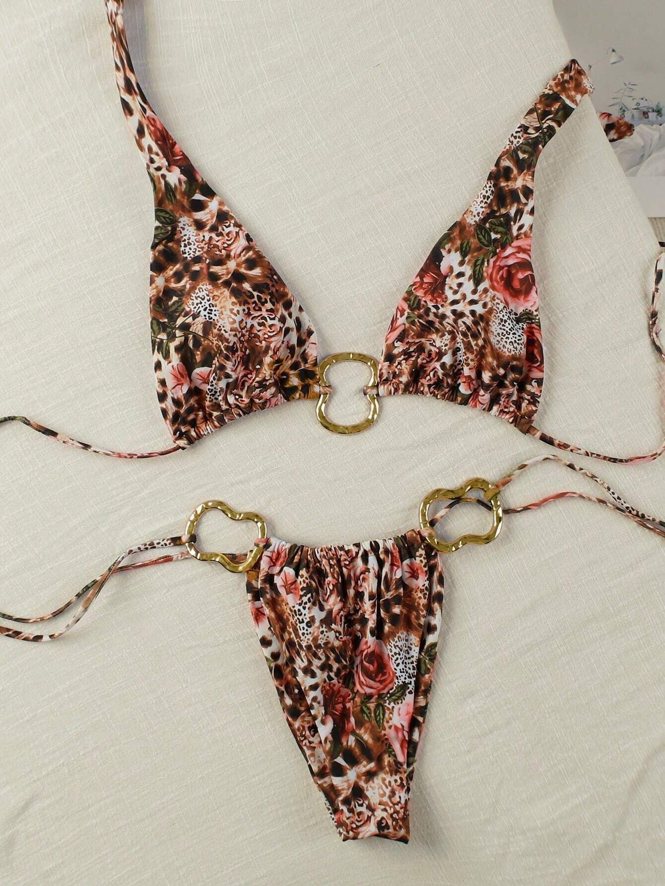 Sexy Bikini Two Piece Sets Lace Printing Low Waist Women Halter Sexy Women Arrival