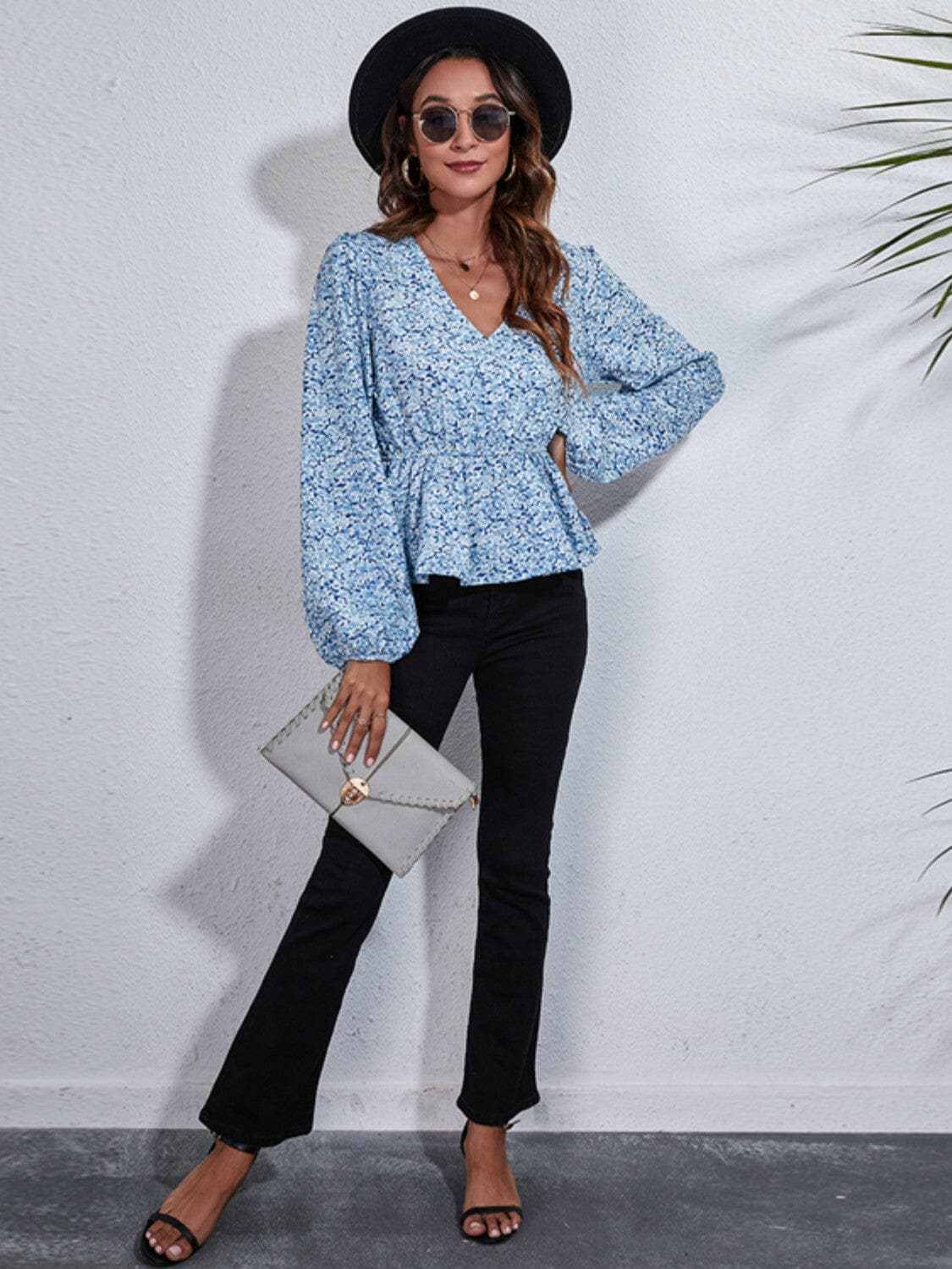 Floral peplum blouse with V-neck - Love Salve